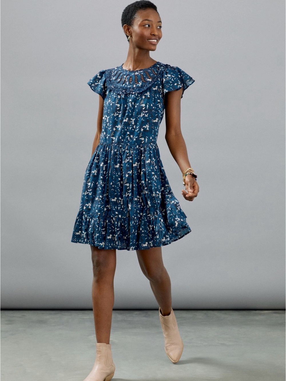 Blue Anthropologie Othilia Blue Floral Cotton Dress